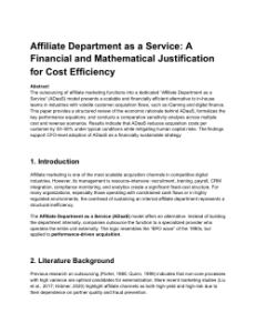 Affiliate Department as a Service: A Financial and Mathematical Justification for Cost Efficiency