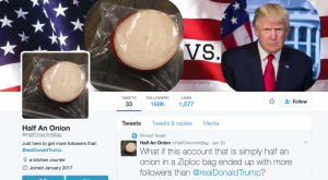 Donald Trump's newest Twitter rival is... an onion in a bag?