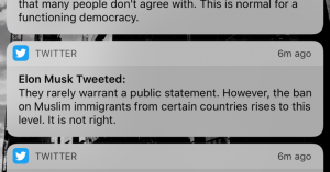 Elon Musk posts, then deletes tweets calling Trump’s immigration ban “not right”