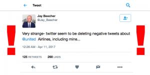 Twitter allegedly deleting negative tweets aimed at United Airlines' passenger abuse