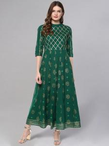 Gold Printed Dark Green Anarkali Kurta