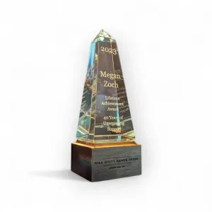 Obelisk Glass Excellence Award with Walnut Base