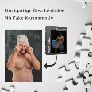 Scherzpuzzle Geschenk - 1000 Teile Puzzle mit falschem Kartonmotiv als lustige Geschenkidee